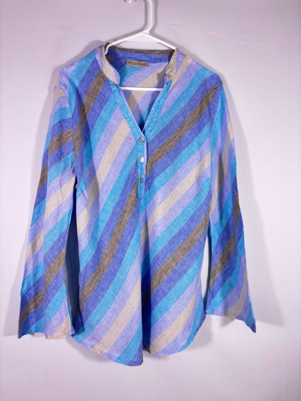 Sartoria Saracena 100% Linen Tunic Top Blue Stripe Made in Italy Coastal XL